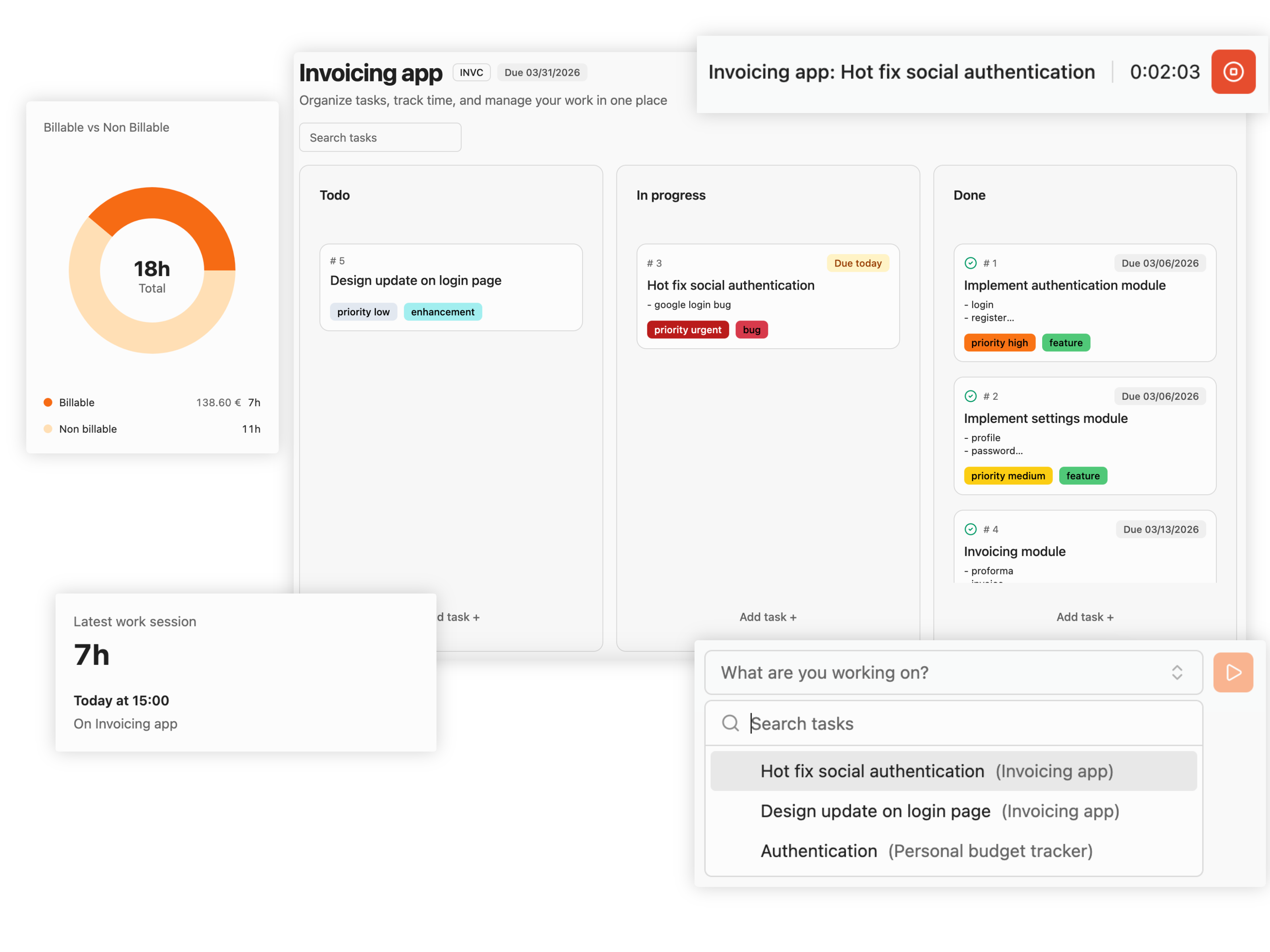 Indie Hours kanban board overview